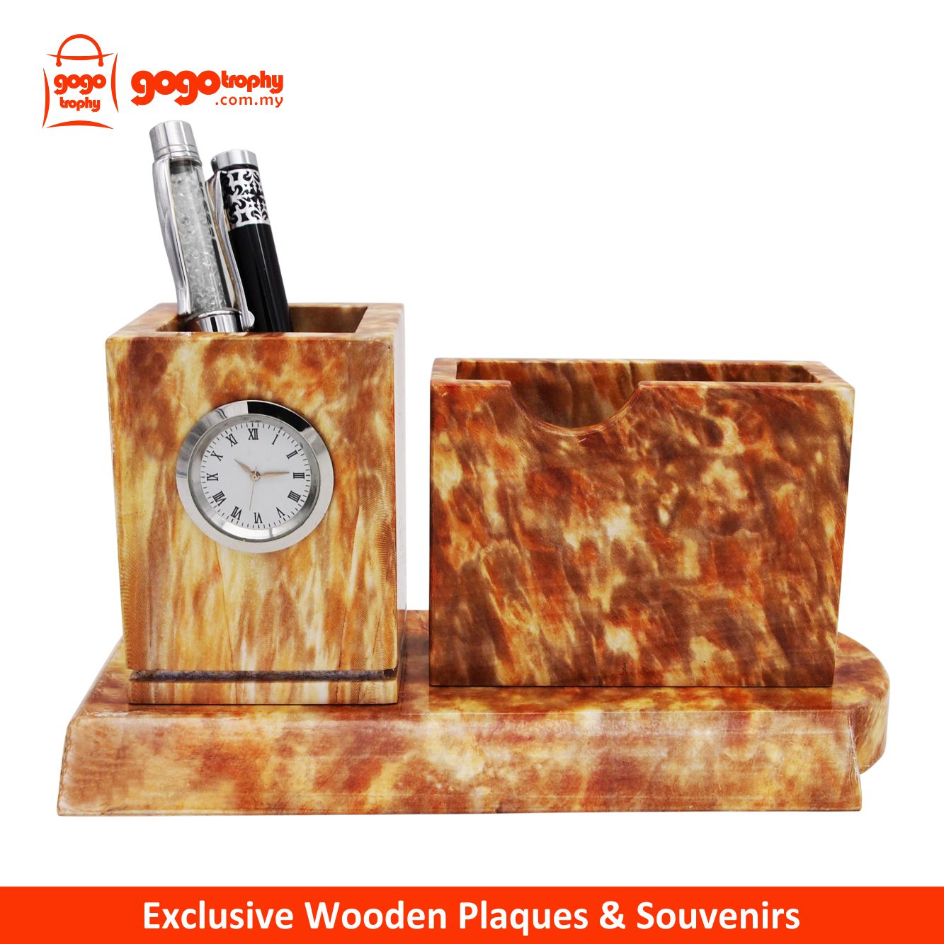 7211 Exclusive Wooden Penholder with Clock (without Pen)